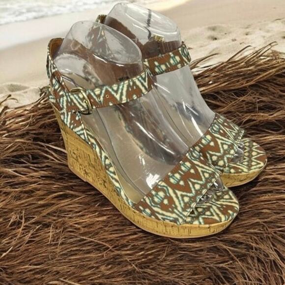 Christian Siriano Cork Platform Wedges Southwest Open Toe Size 7 - Picture 1 of 10